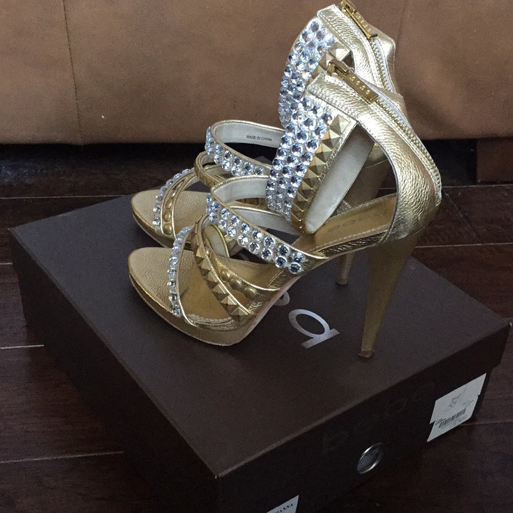 Bebe; Gold heels; Silver & Gold studs;